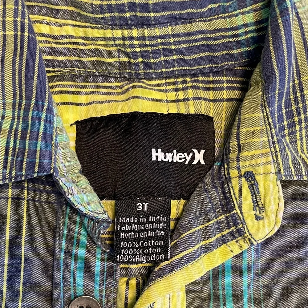 Hurley Kids Plaid Button Down Shirt size 3T, 100% cotton